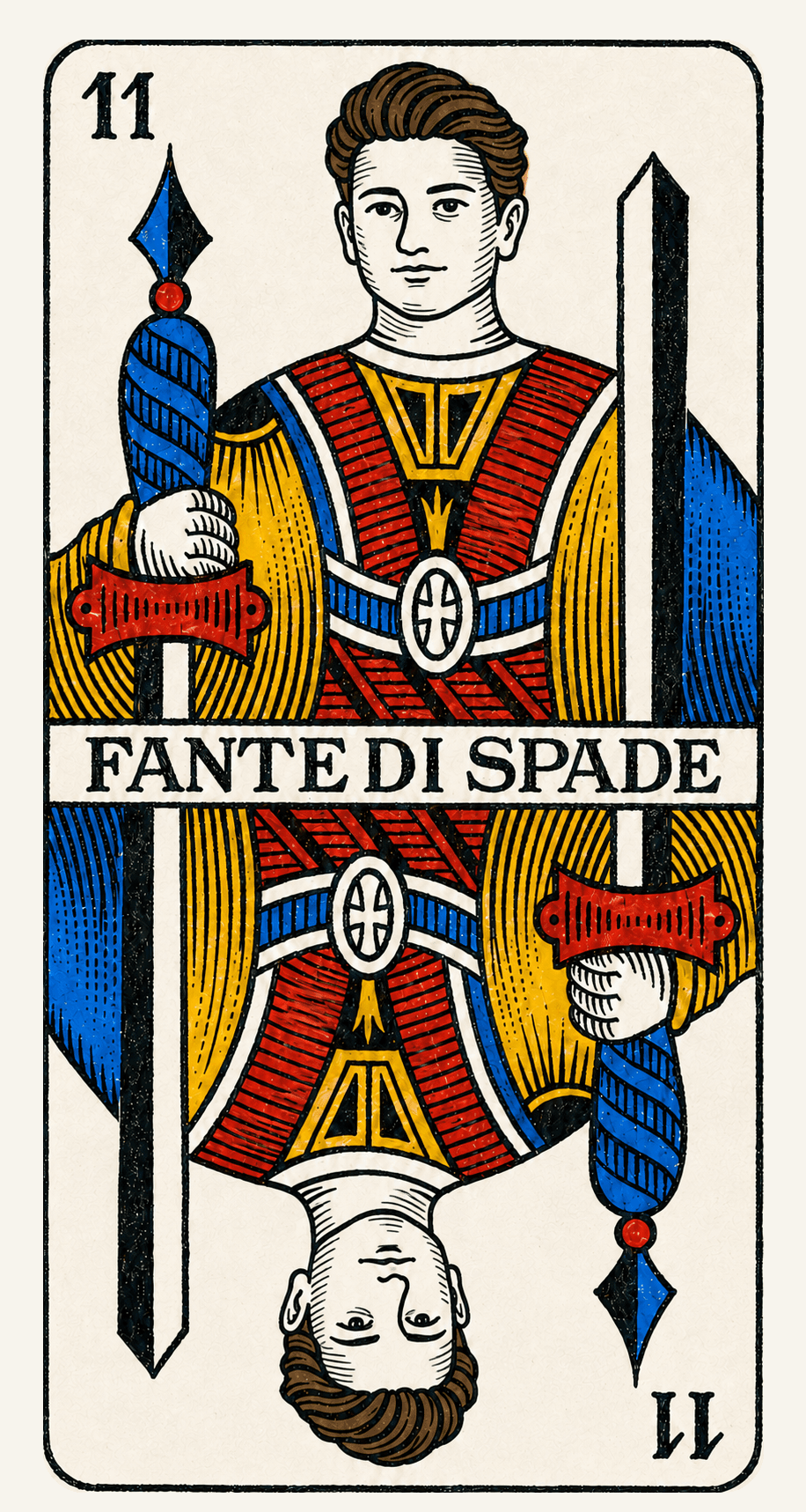Marko illustrated as the jack of swords on a playing card