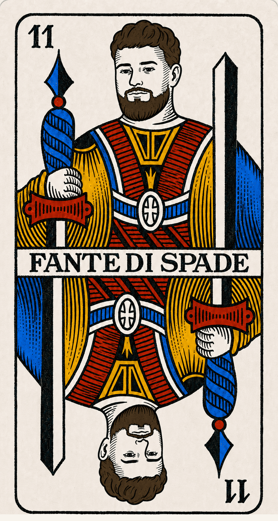 Matic illustrated as the jack of swords on a playing card