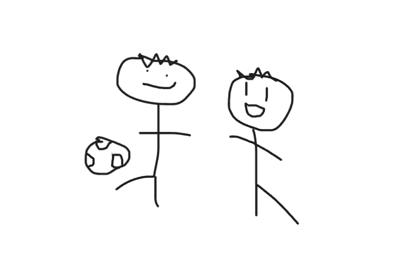 A hand-drawn stickman portrait of the two-person team